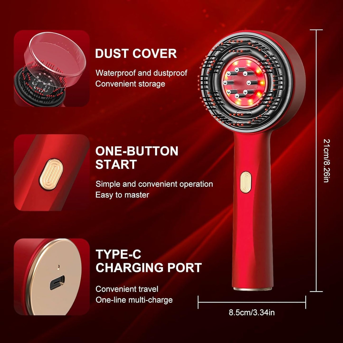 Red handheld device with features highlighted on a red background