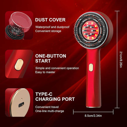 Red handheld device with features highlighted on a red background