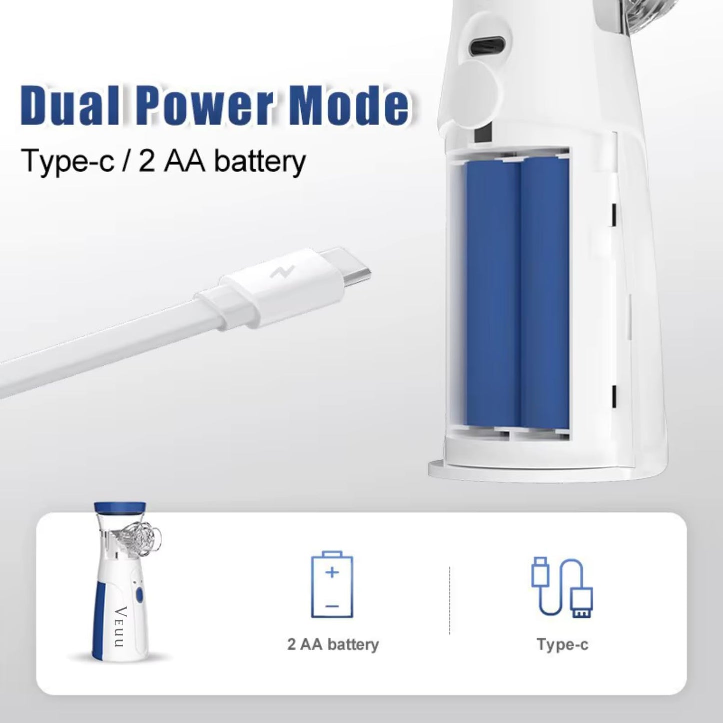 Portable device with dual power mode options on a white background