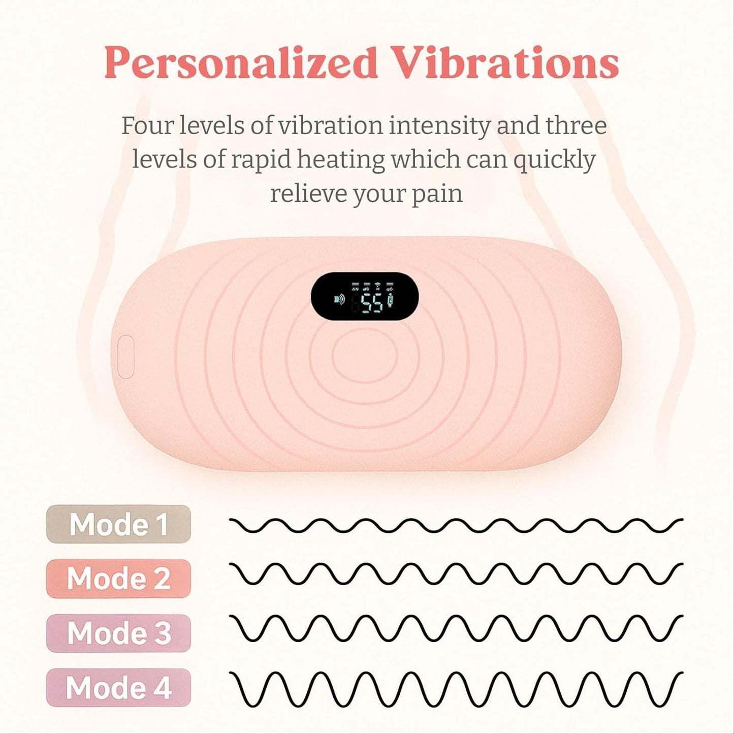 Product with personalized vibrations feature on a light pink background