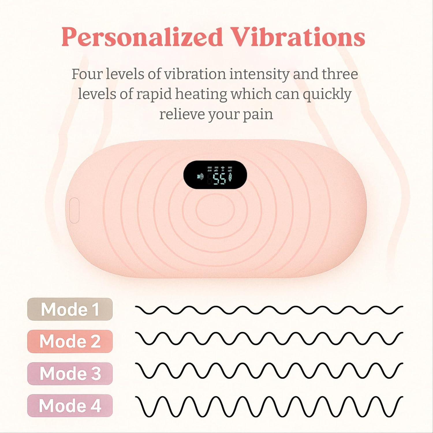 Product with personalized vibrations feature on a light pink background