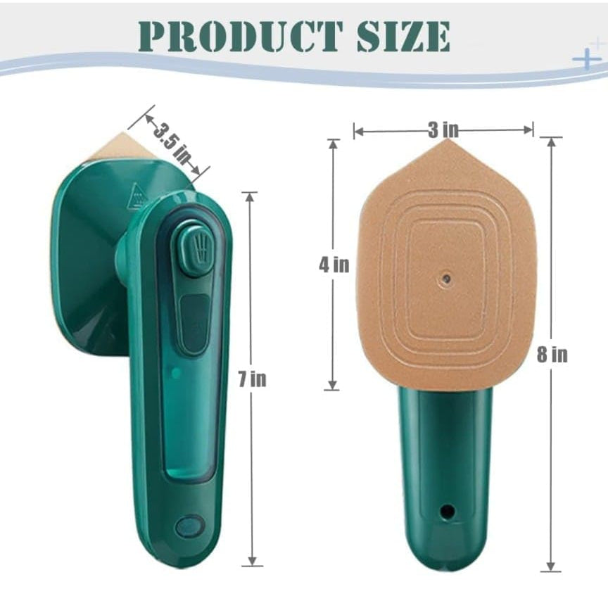 Teal hair straightener with measurement details on a white background