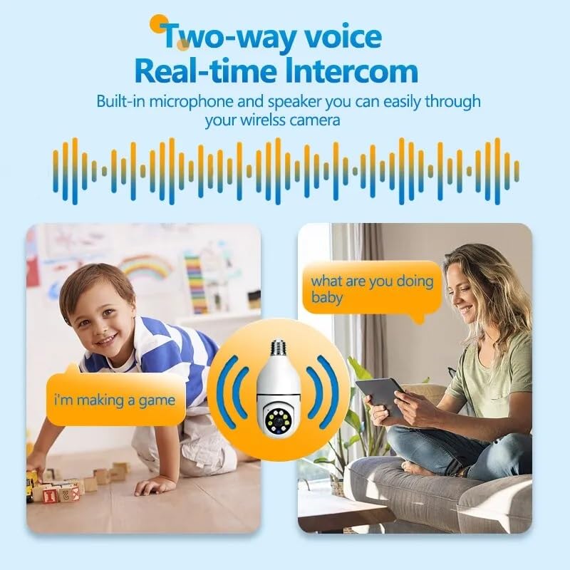 Two-way voice real-time intercom system with a child and woman using a tablet.